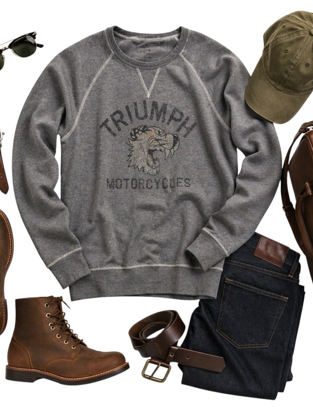Triumph Motorcycles Gray Tiger Graphic Sweatshirt Crewneck Vintage Medium in GUC